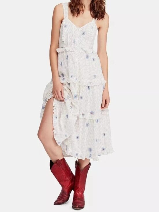 Free People Dresses & Skirts - Free People Daisy Chain Cotton Midi Dress Embroidered Ecru Combo Size L NWT